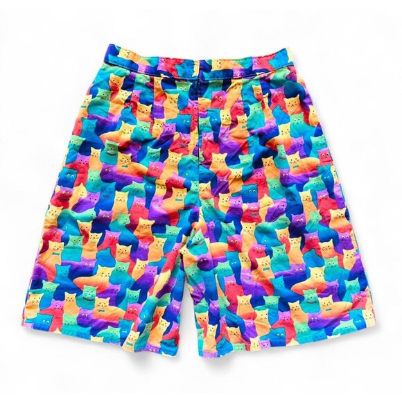 Handmade Rainbow Cat Print Womens Jorts Colorful Festival Pride Waist 29” Size 6 - Picture 1 of 16